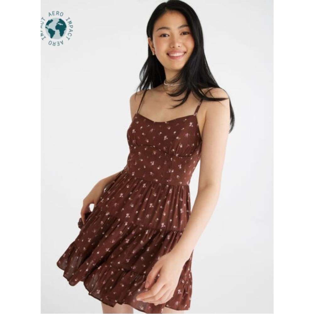 Aeropostale has floral brown chocolate mini dress adjustable straps.